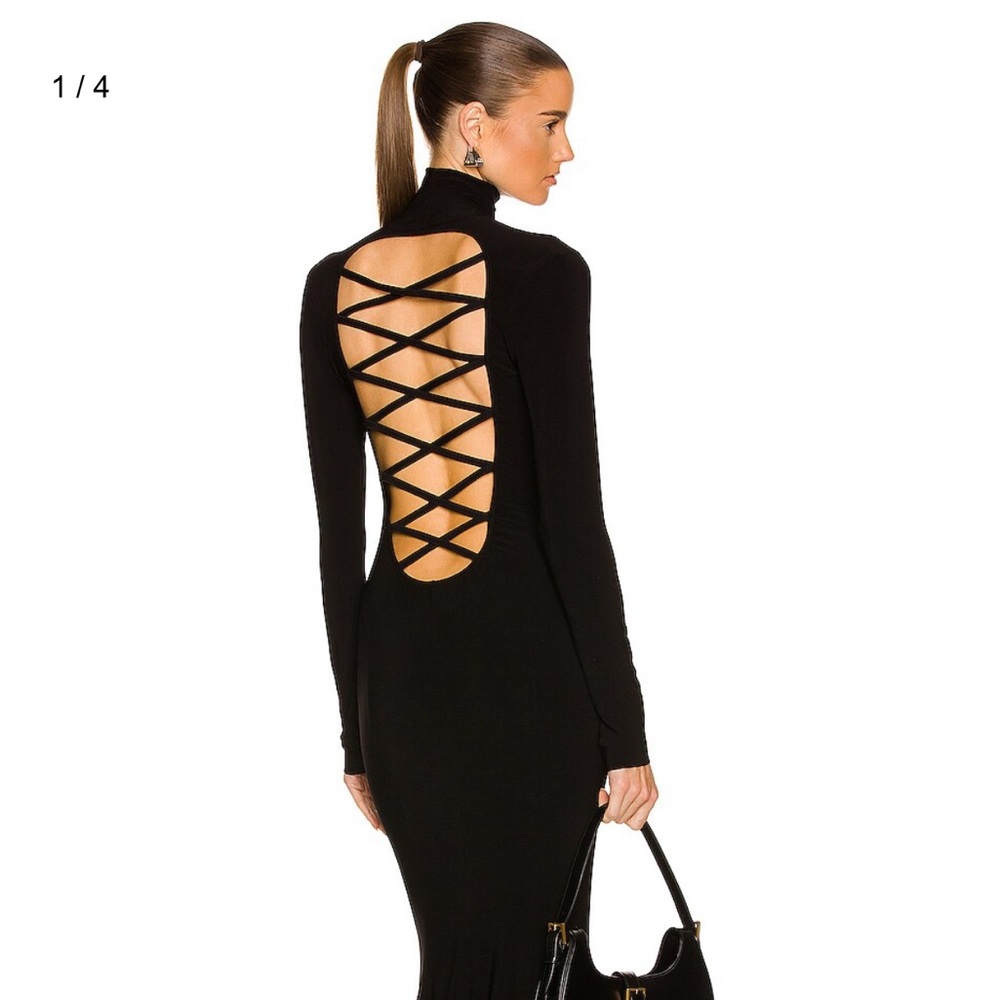 Norma Kamali Long Sleeve Turtle X Mermaid Fishtail Gown in Black